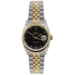 Rolex 16233 Datejust Two Tone Black Dial Watch
