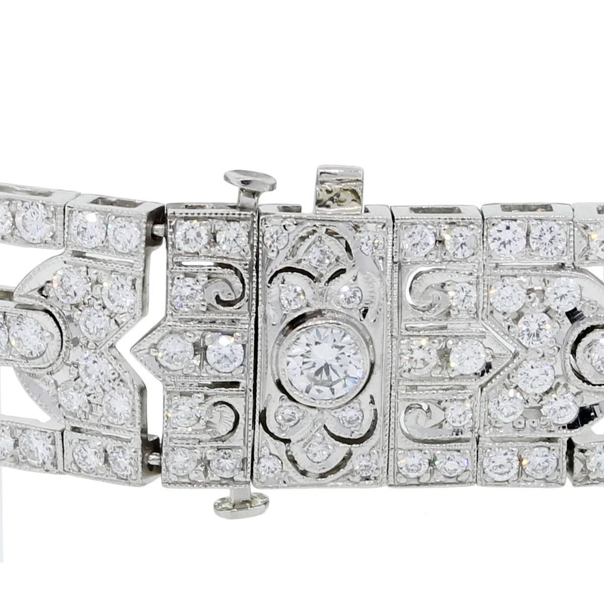 Round Cut 7.25ct Art Deco Diamond Platinum Bracelet in Stock For Sale
