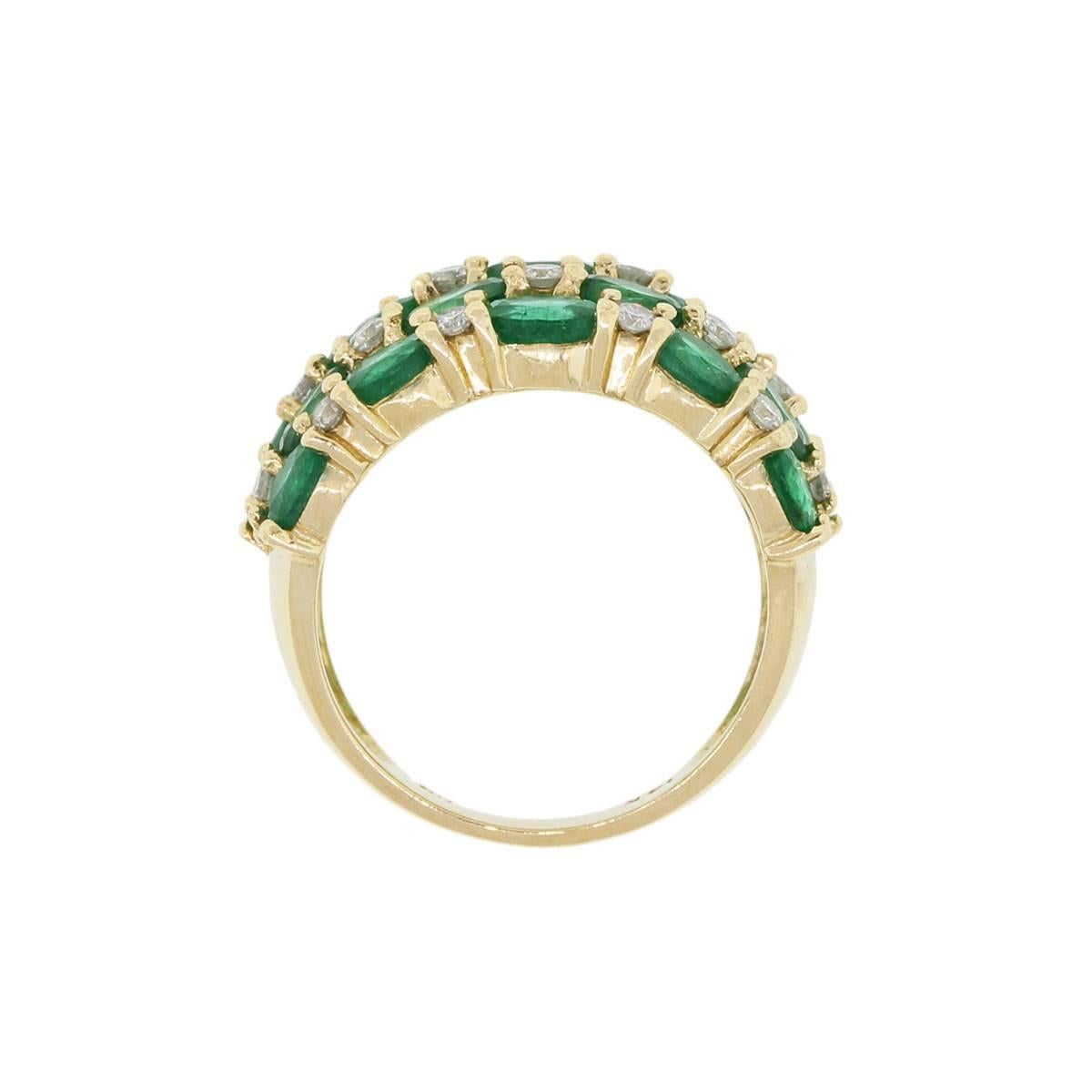 Women's Emerald Diamond Gold Multi Row Ring