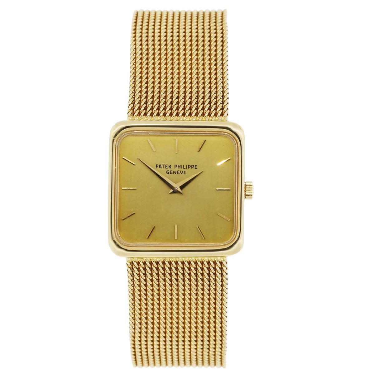 Marke: Patek Philippe
Referenznummer: 4222
Wählen Sie: Champagnerfarbenes Zifferblatt
Lünette: 18k Gelbgold Lünette
Gehäuseabmessungen: 26mm
Armband: netzarmband aus 18 Karat Gelbgold
Schließe: Juwelierspange
Uhrwerk: Manueller Wind
Siz: Passt für
