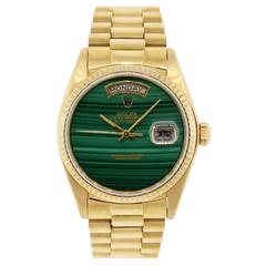 Rolex Yellow Gold Day-Date Malachite Dial Presidential Automatic Wristwatch
