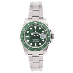 Rolex Stainless Steel Submariner Green Dial Ceramic Green Bezel Wristwatch