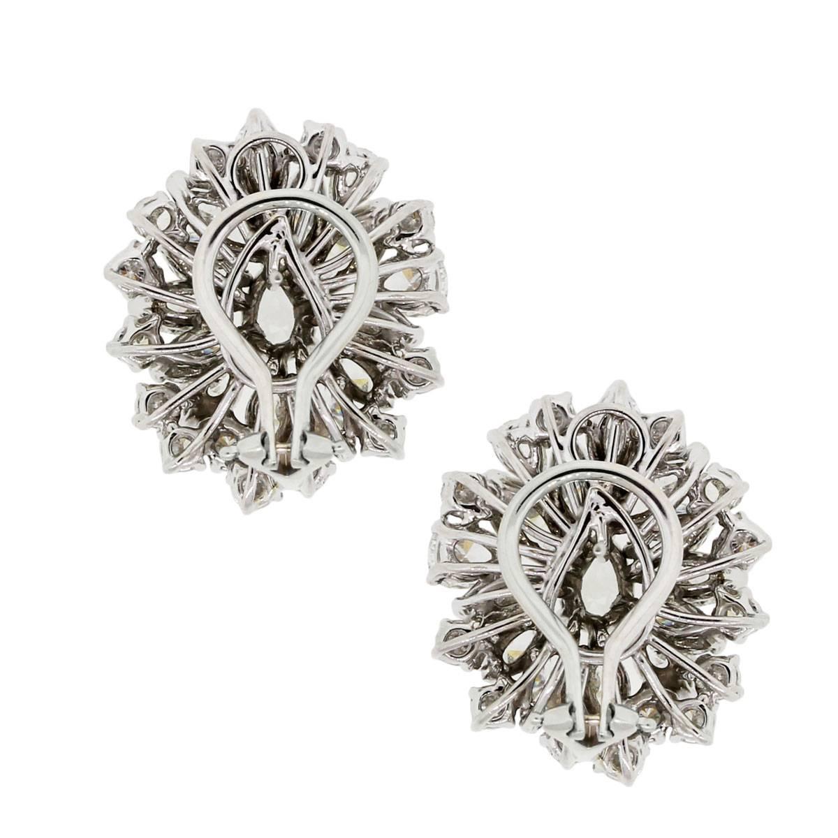 8 Carats Pear and Marquise Shape Diamonds Platinum Cluster Earrings In Excellent Condition In Boca Raton, FL