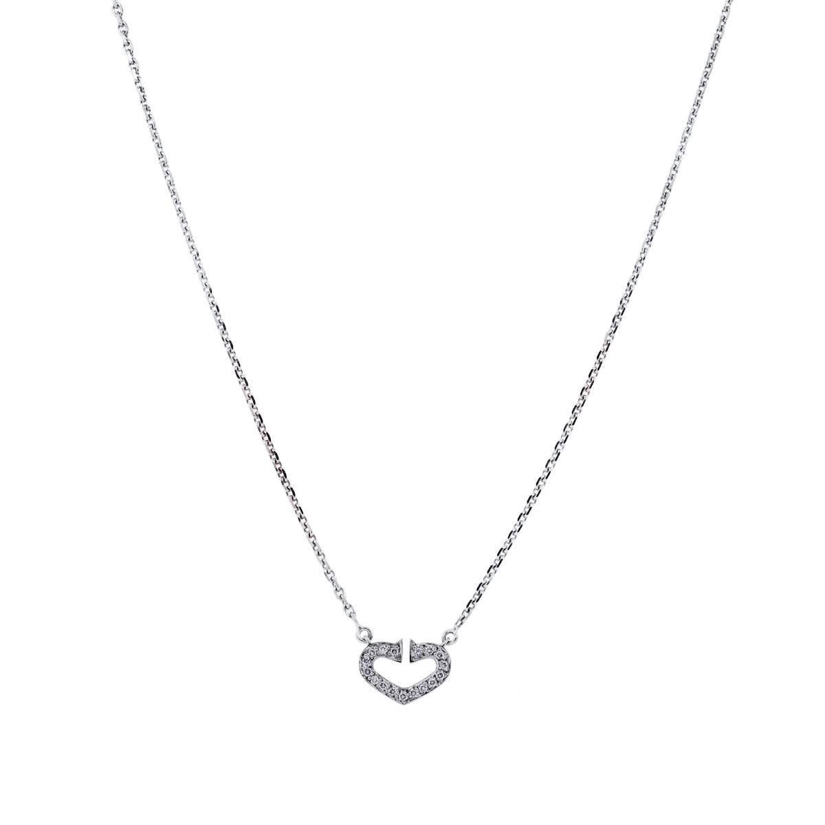 Designer: Cartier
Metal: 18k white gold
Diamond Details: Approximately 0.09ctw of brilliant cut diamonds. Diamonds are F/G in color and VS in clarity.
Necklace Length: 15.25