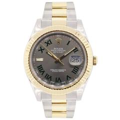 Rolex Stainless Steel Datejust II Gray Slate Green Roman Dial Wristwatch