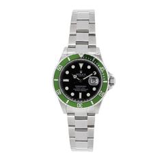 Rolex Stainless Steel Submariner Green Bezel Black Dial Wristwatch Ref 16610LV