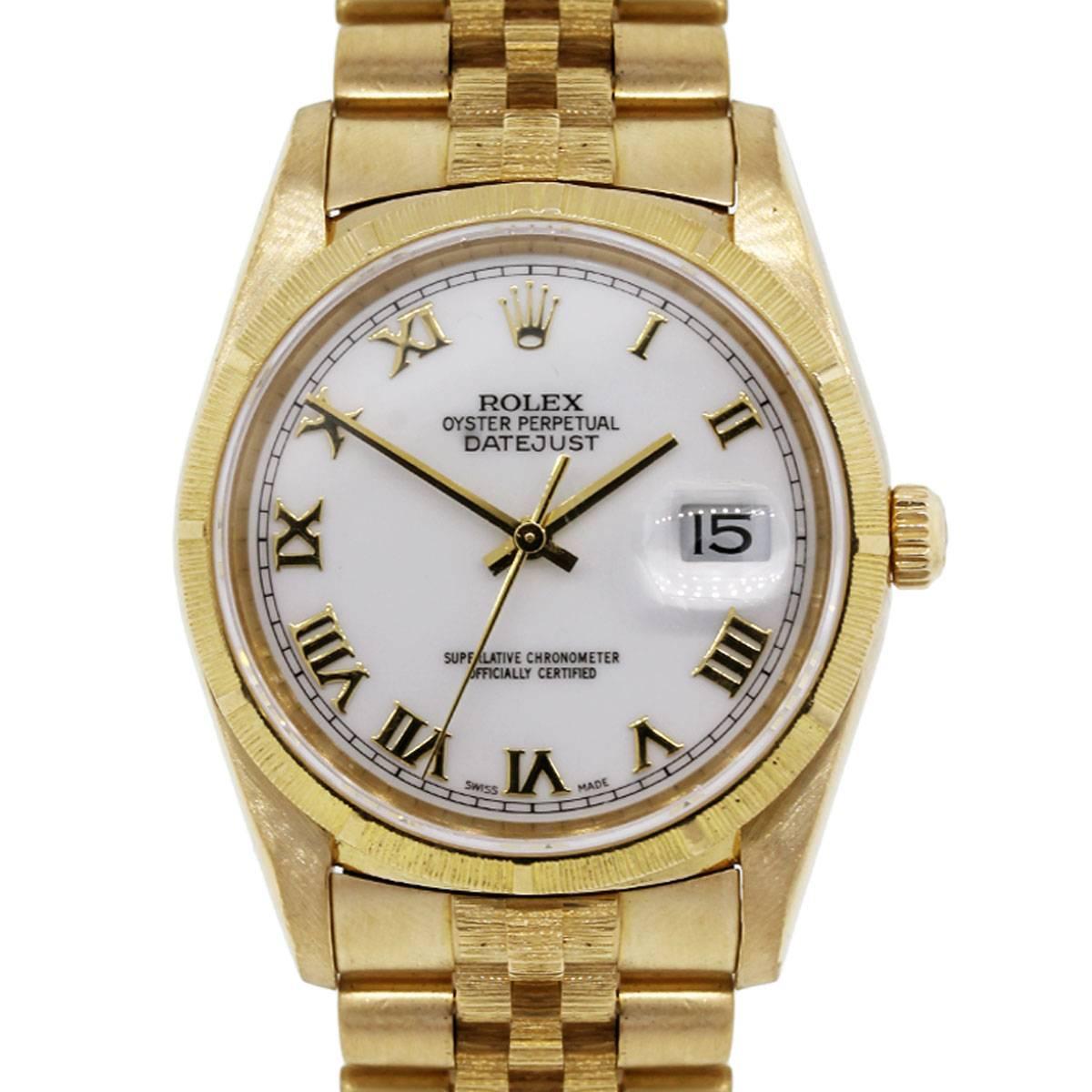 Rolex Yellow Gold Datejust Jubilee Bark Band Automatic Wristwatch