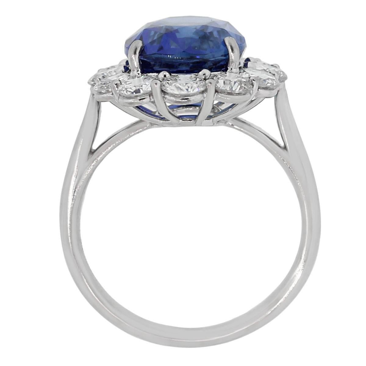 Sapphire Diamond Platinum Engagement Ring In Excellent Condition In Boca Raton, FL