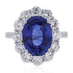 Bague de fiançailles en platine avec saphir et diamant