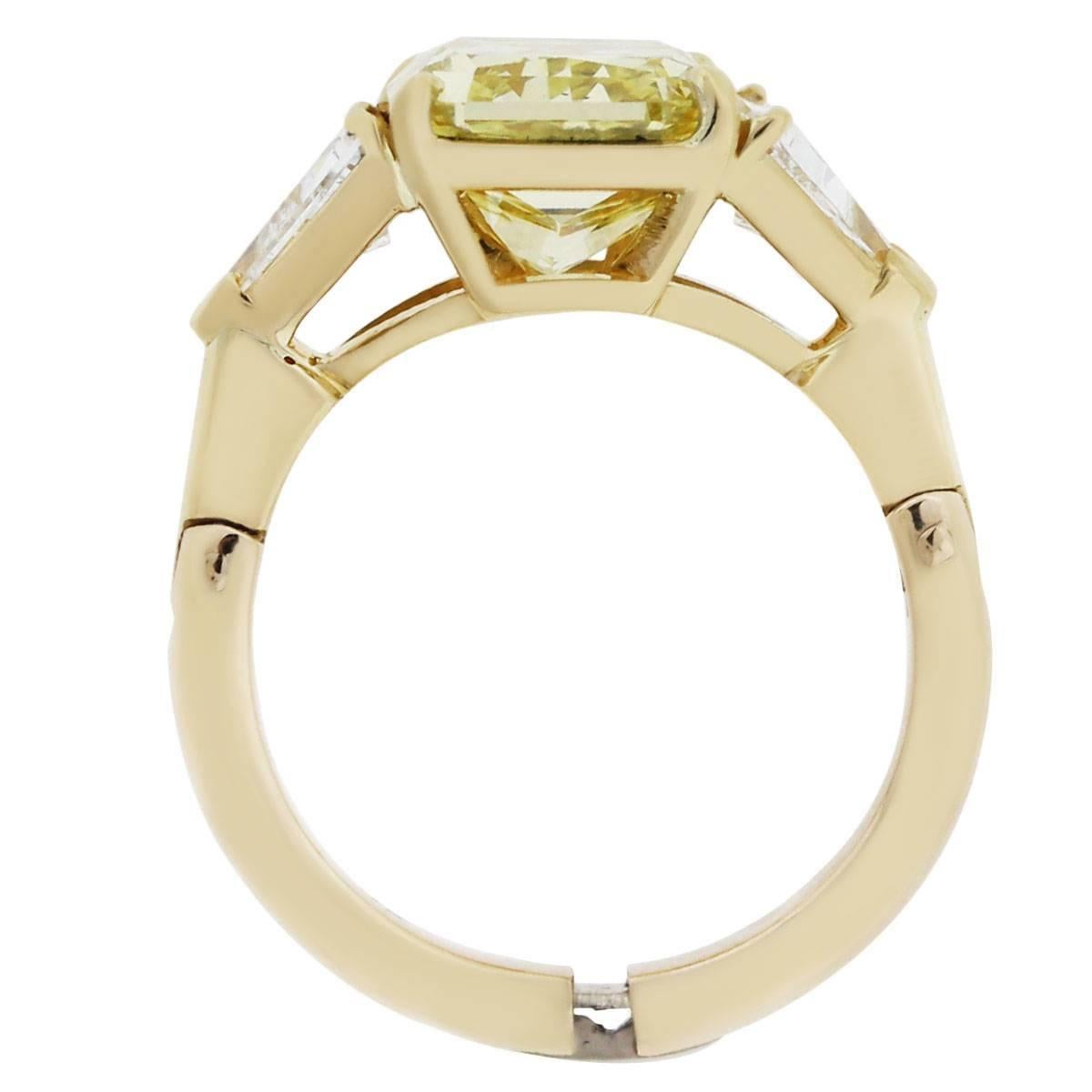 Trillion Cut 3.80 Carat Natural Fancy Yellow GIA Cert Diamond Gold Ring