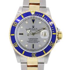 Rolex Yellow Gold Stainless Steel Serti Dial Submariner Wristwatch Ref 16613