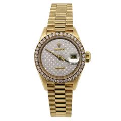 Rolex Ladies Yellow Gold Diamond Dial Datejust Wristwatch Ref 69178