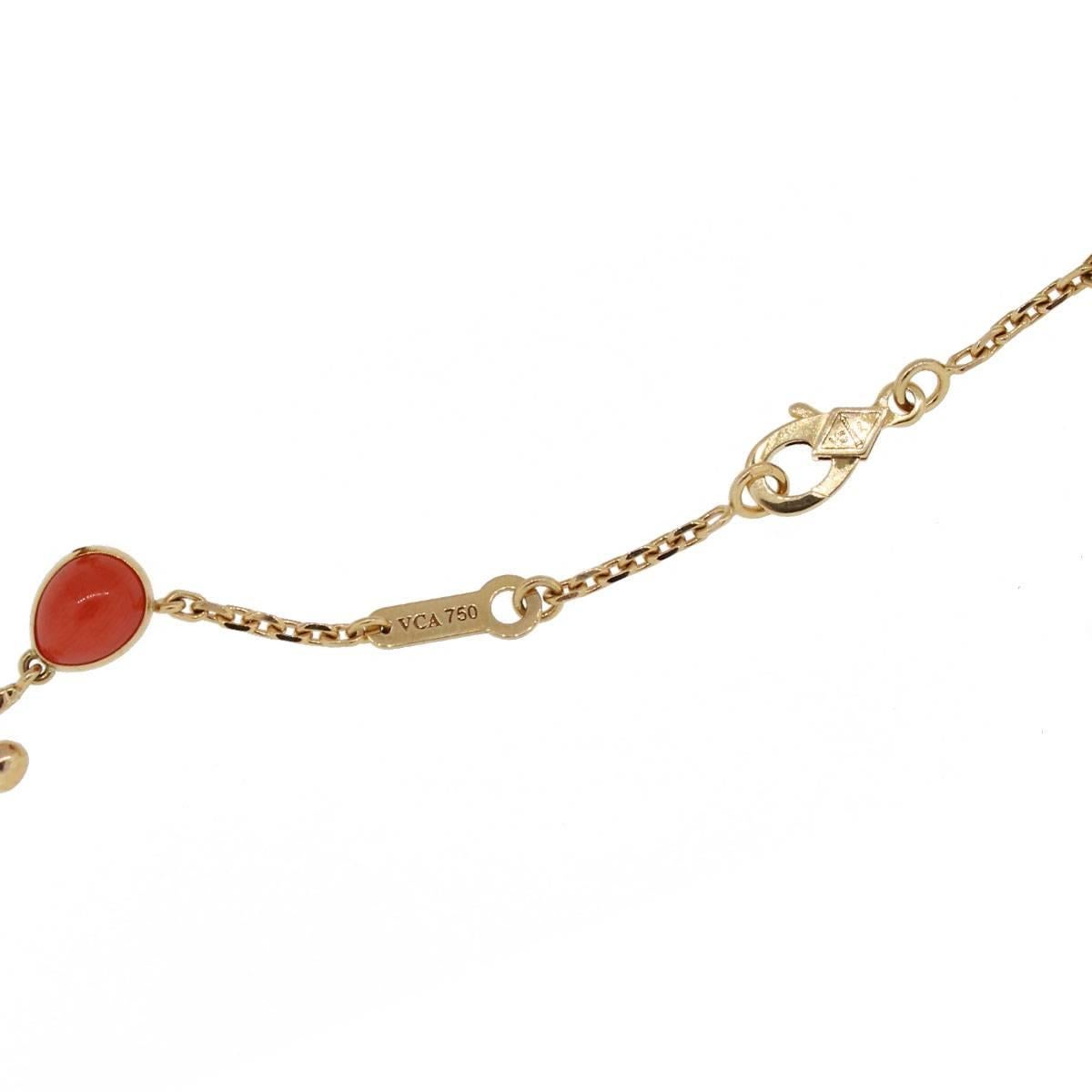 Van Cleef & Arpels Coral Moonstone Gold Romance Bracelet In Excellent Condition In Boca Raton, FL