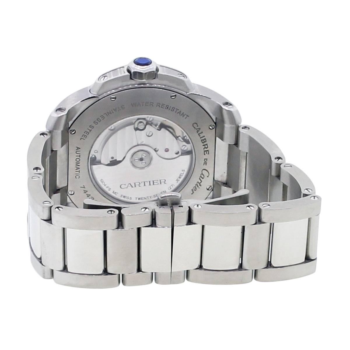 Cartier Stainless Steel Calibre Silvered Dial Automatic Wristwatch In New Condition In Boca Raton, FL