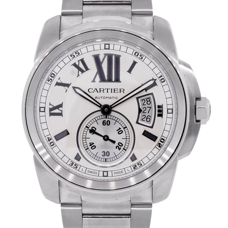 Cartier Stainless Steel Calibre Silvered Dial Automatic Wristwatch For