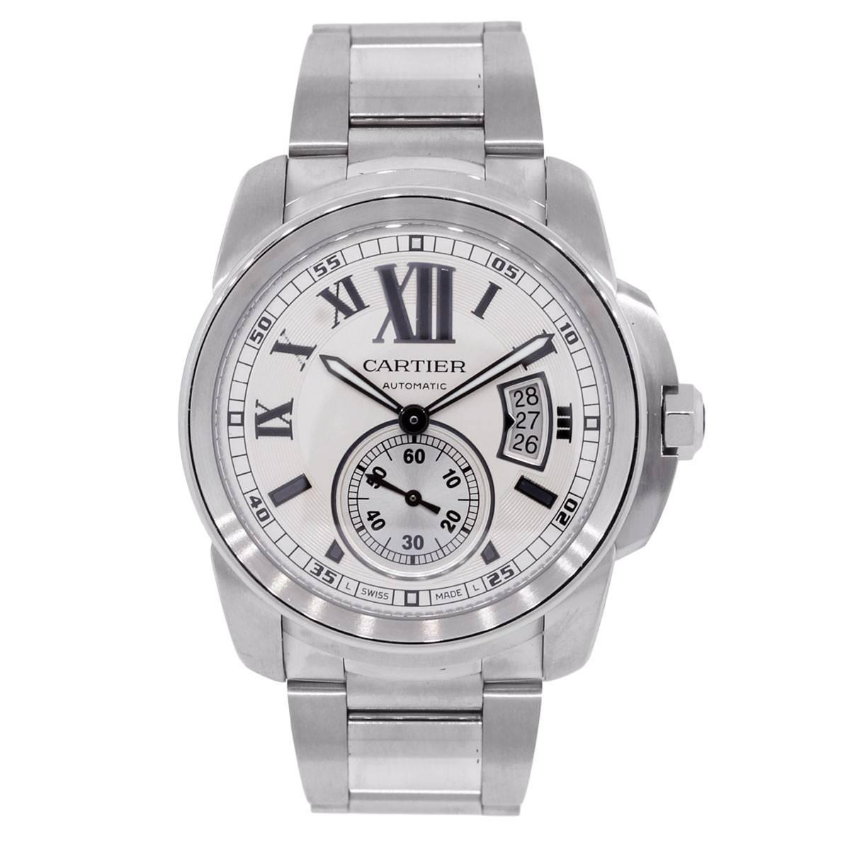 Brand: Cartier
Style: Calibre
MPN: 744368rx
Case Material: Stainless steel
Case Diameter	: 42mm
Bezel: Stainless steel bevel bezel
Dial: Silver roman dial with date window and sub dial
Bracelet: Stainless steel
Crystal: Sapphire
Size: Will