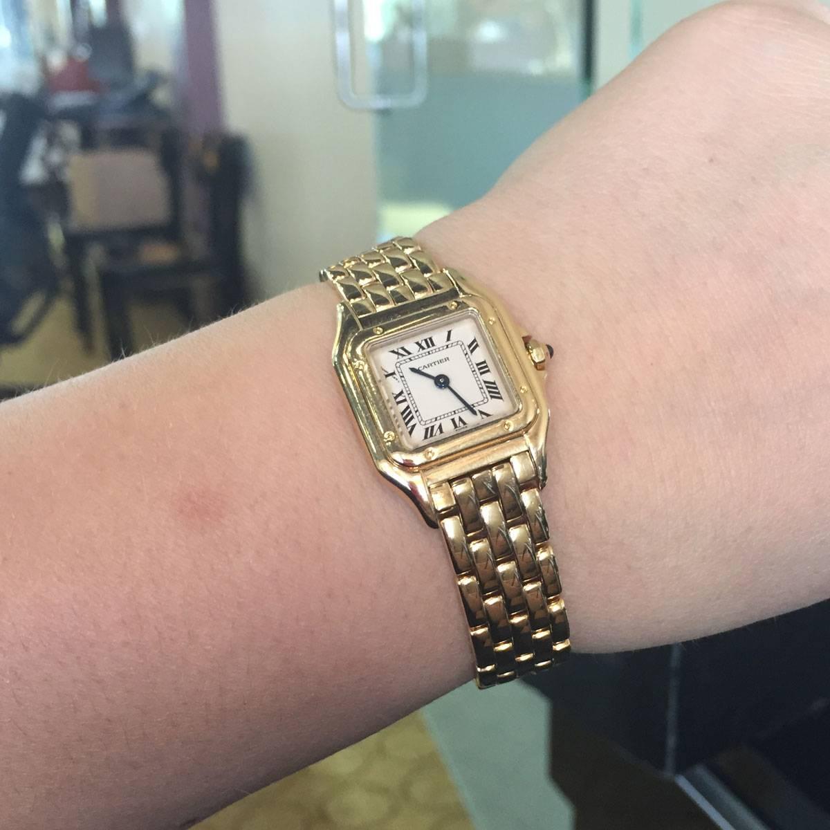 Cartier Ladies Yellow Gold Champagne Dial Panther Quartz Wristwatch In New Condition In Boca Raton, FL