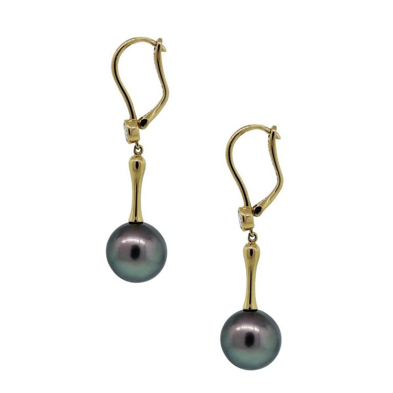 Tiffany and Co. Tahitian Pearl Diamond Gold Drop Dangle Earrings at 1stDibs
