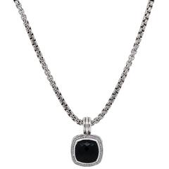David Yurman Black Onyx Diamond Silver Gold Pendant Box Chain Necklace