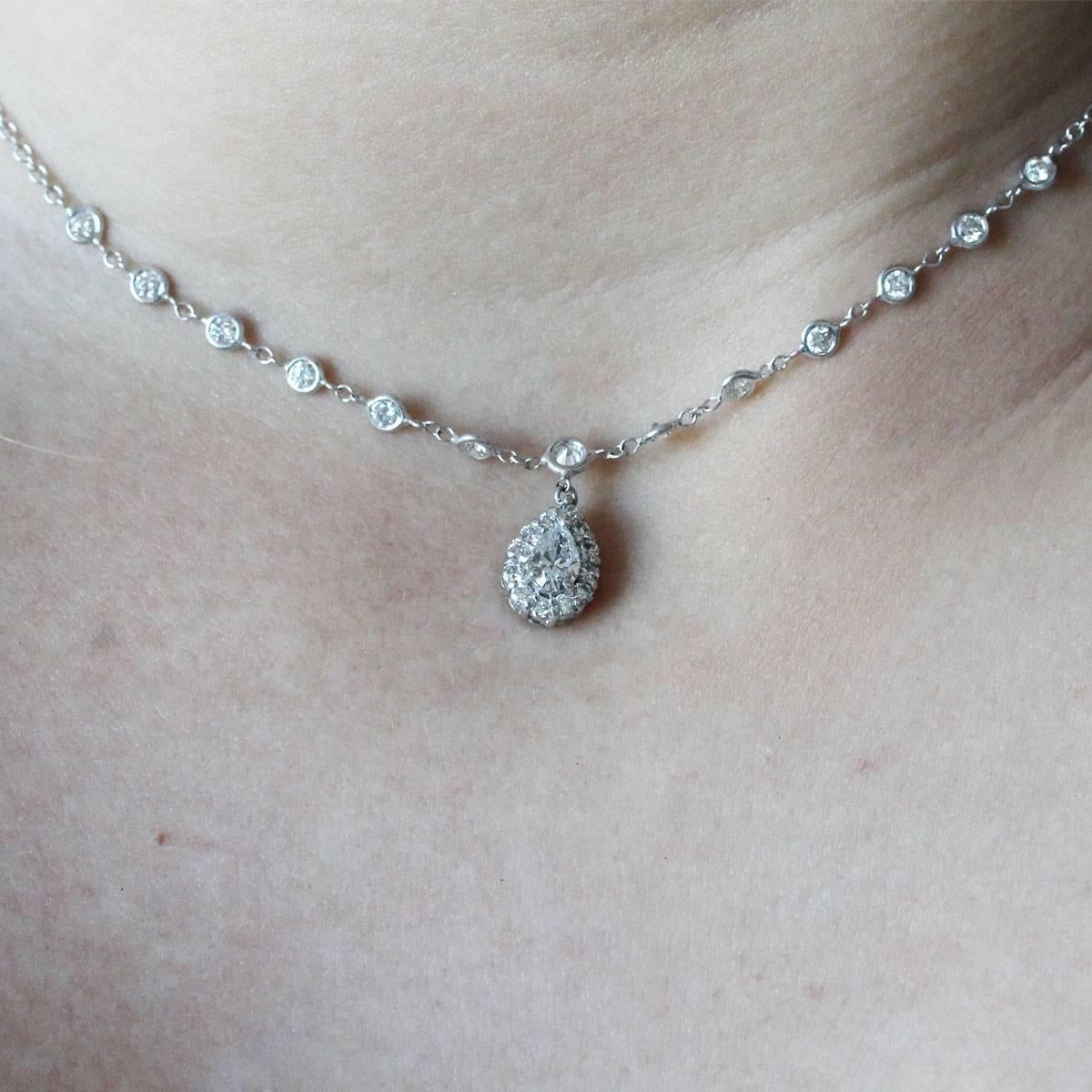Greg Ruth Pear Shape Diamond Halo Gold Pendant Necklace 2