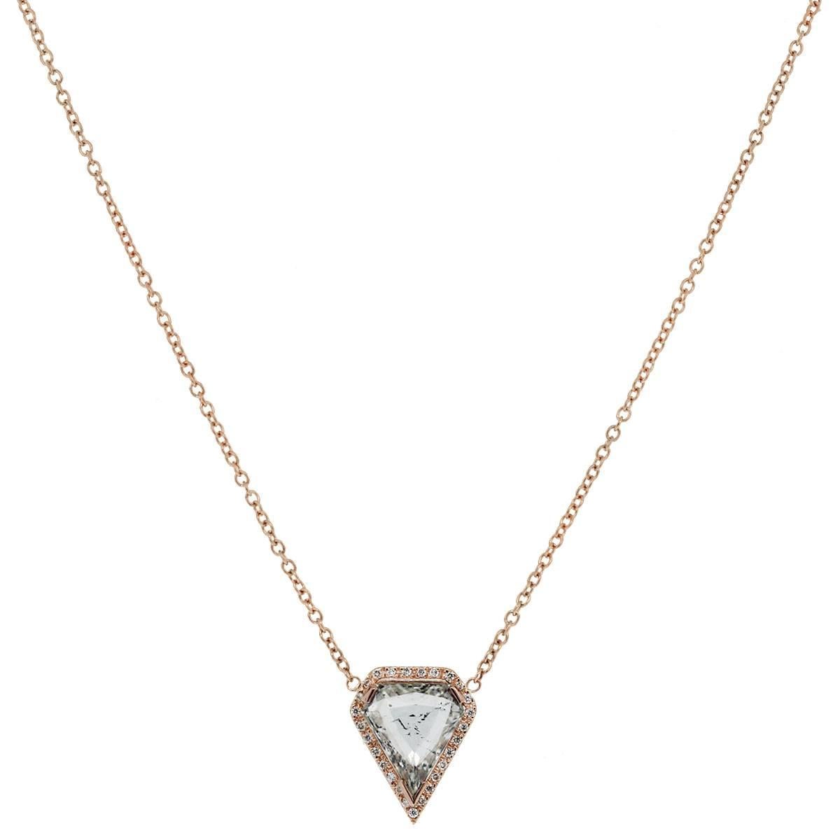 Style	: 14k Rose Gold 4.18ct Kite Shape Diamond Pendant Necklace
Length: 16.5
