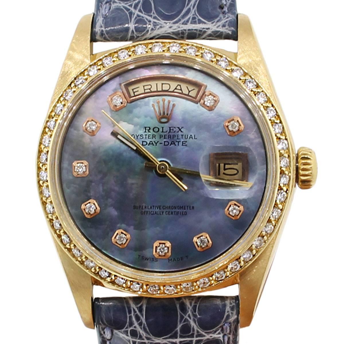 Rolex Yellow Gold Mother Of Pearl Diamond Dial Day-Date Presidential Wristwatch