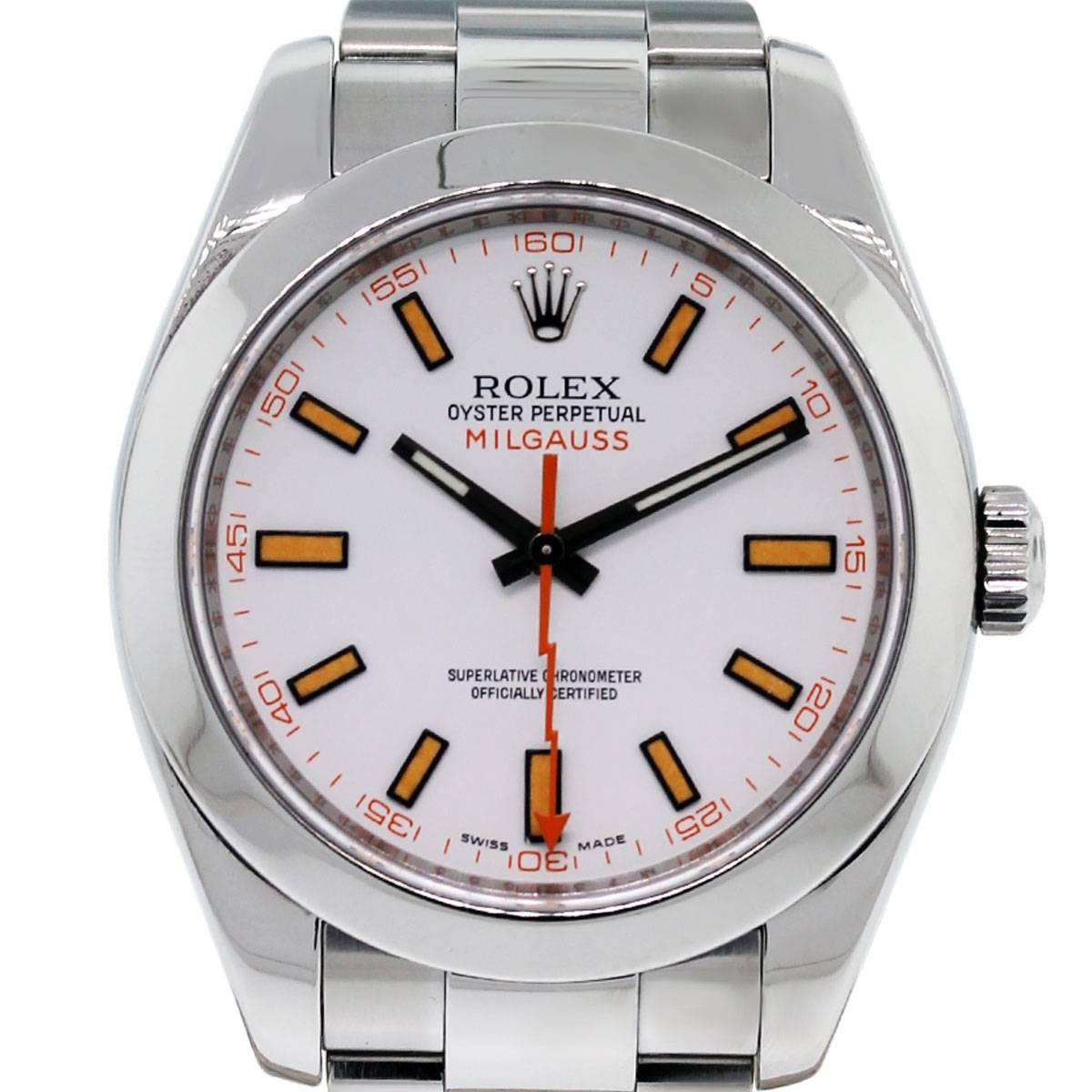 Rolex Stainless Steel White Dial Milgauss Automatic Wristwatch