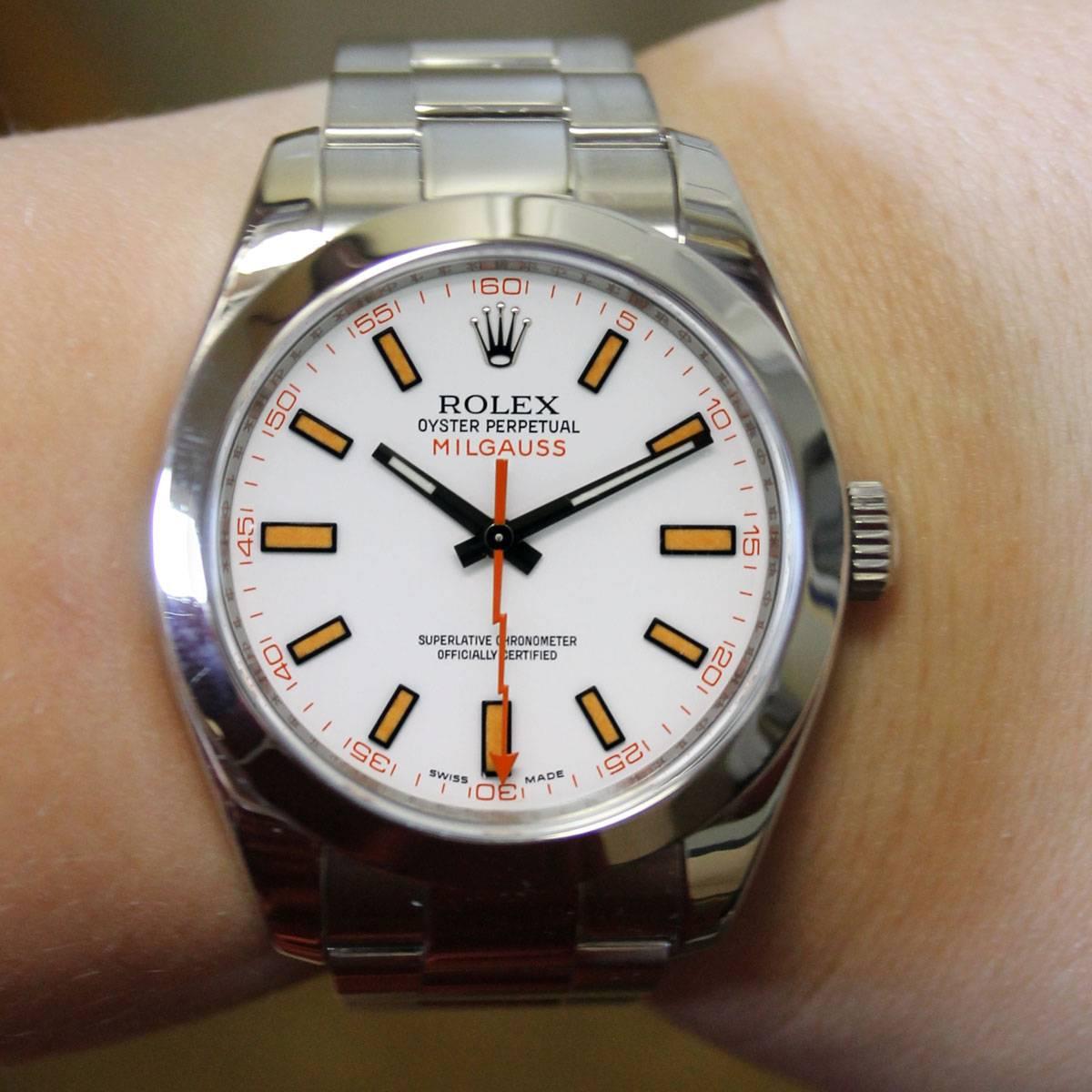 Rolex Stainless Steel White Dial Milgauss Automatic Wristwatch 2