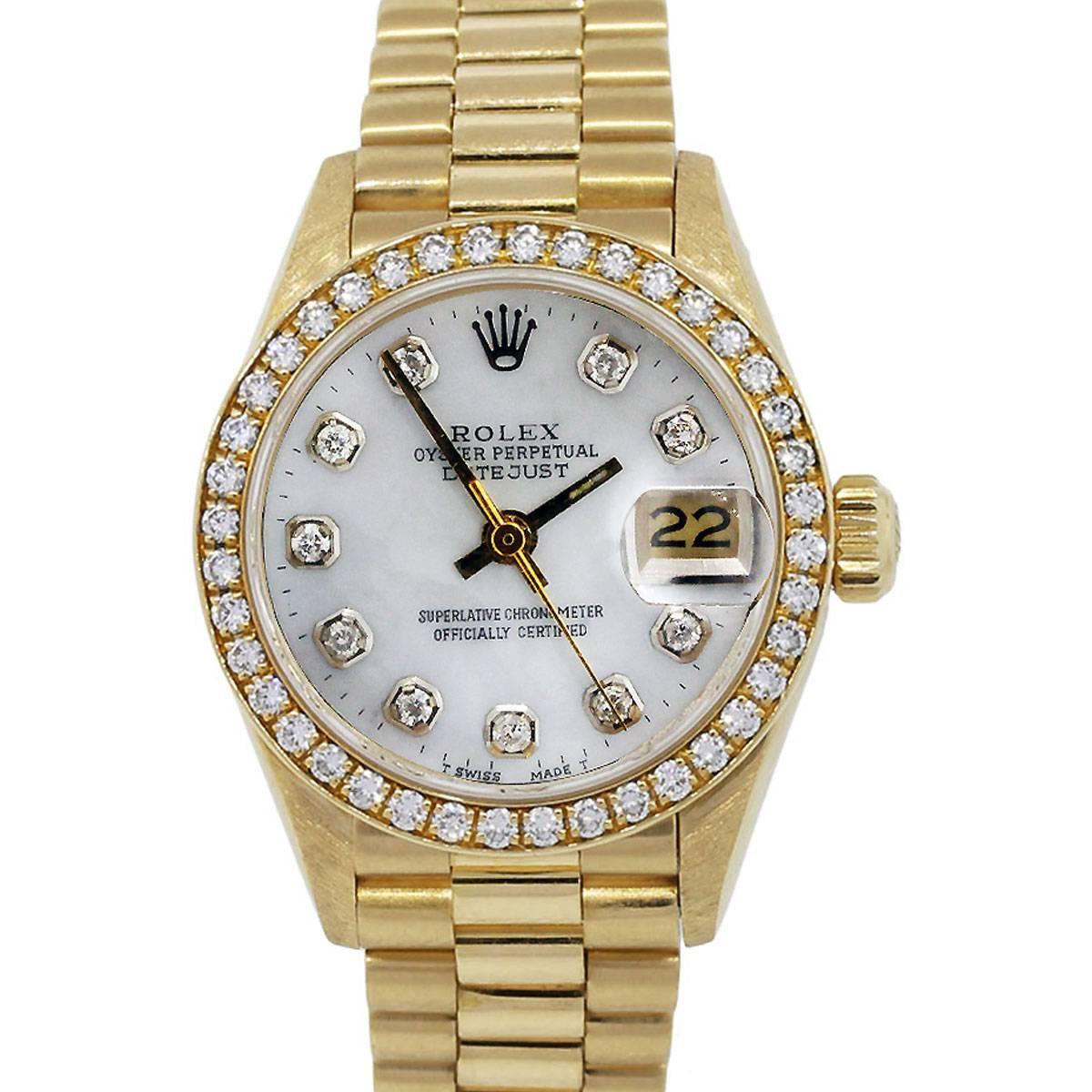 Rolex Ladies Yellow Gold Mother of Pearl Diamond Datejust Automatic Wristwatch