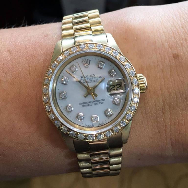 Rolex Ladies Yellow Gold Mother of Pearl Diamond Datejust Automatic ...