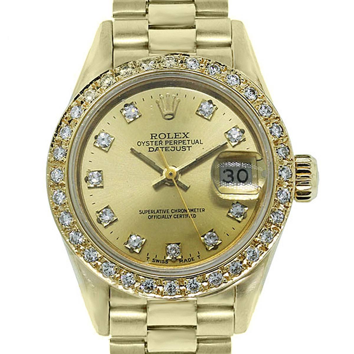 Rolex Ladies Yellow Gold Diamond Bezel Datejust Automatic Wristwatch