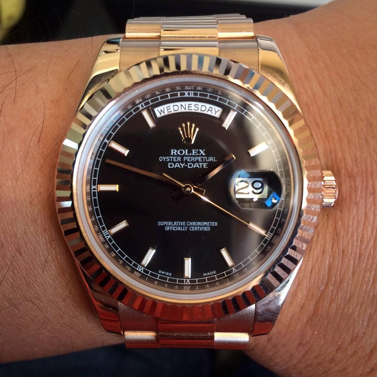 rose gold rolex black face