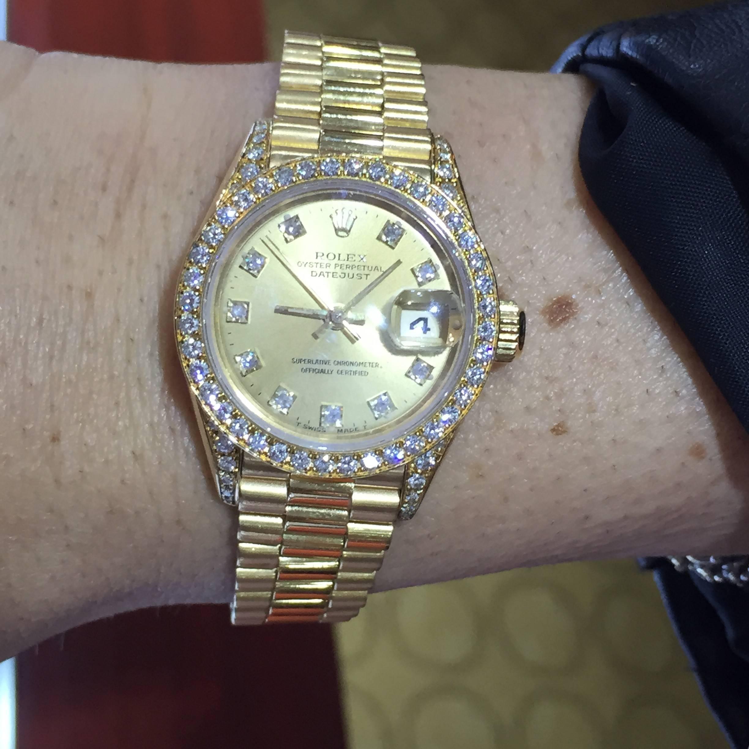 Rolex Ladies Yellow Gold Diamond Datejust Presidential Automatic Wristwatch  3