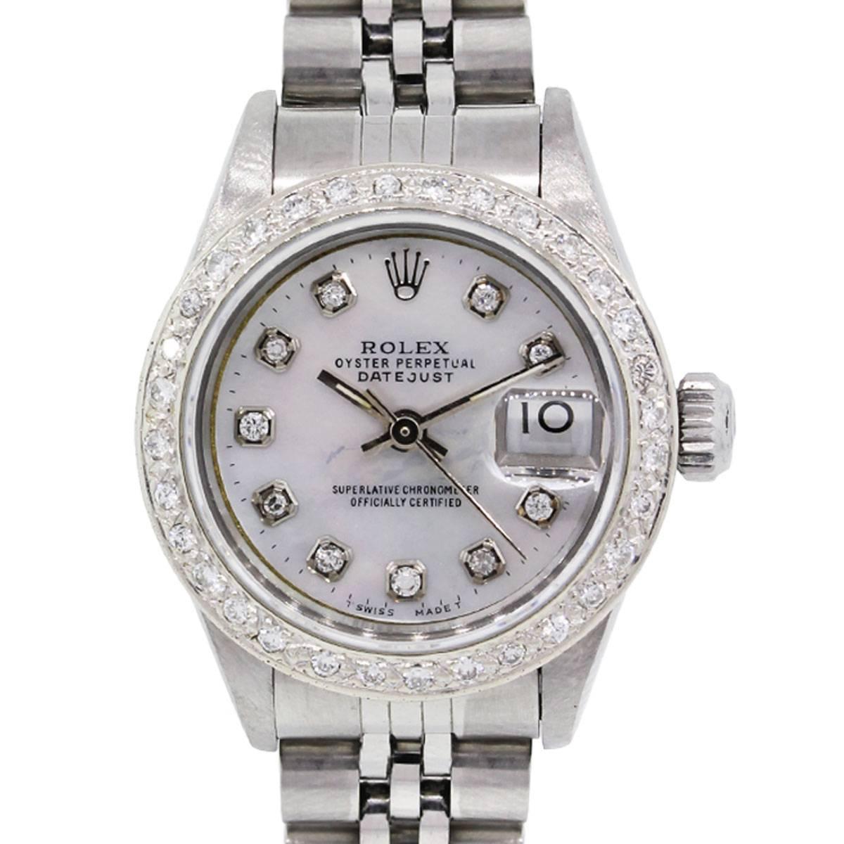 Rolex Ladies Stainless Steel Diamond Dial Datejust Automatic Wristwatch