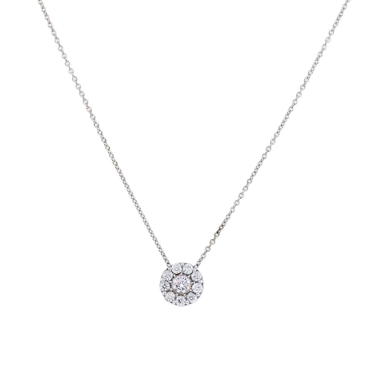 Designer: Hearts on Fire
Material: 18k white gold
Diamond Details: 1.50ctw of round brilliant diamonds. Diamonds are I in color and SI2 in clarity
Necklace Measurements: 19