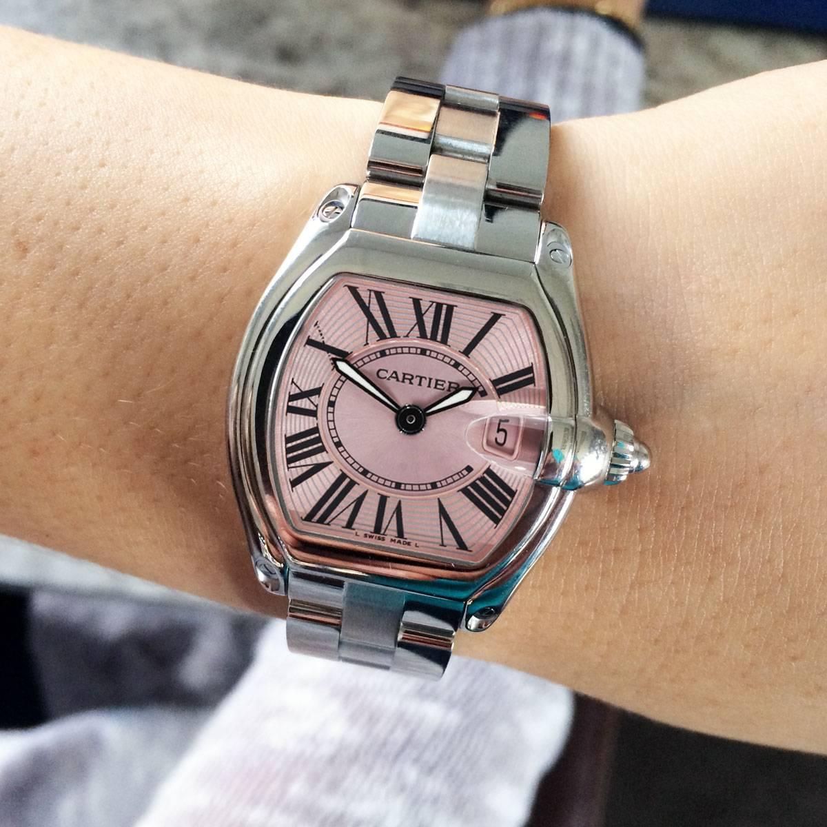 Cartier Ladies Stainless Steel Roadster Pink Dial Quartz Wristwatch 1