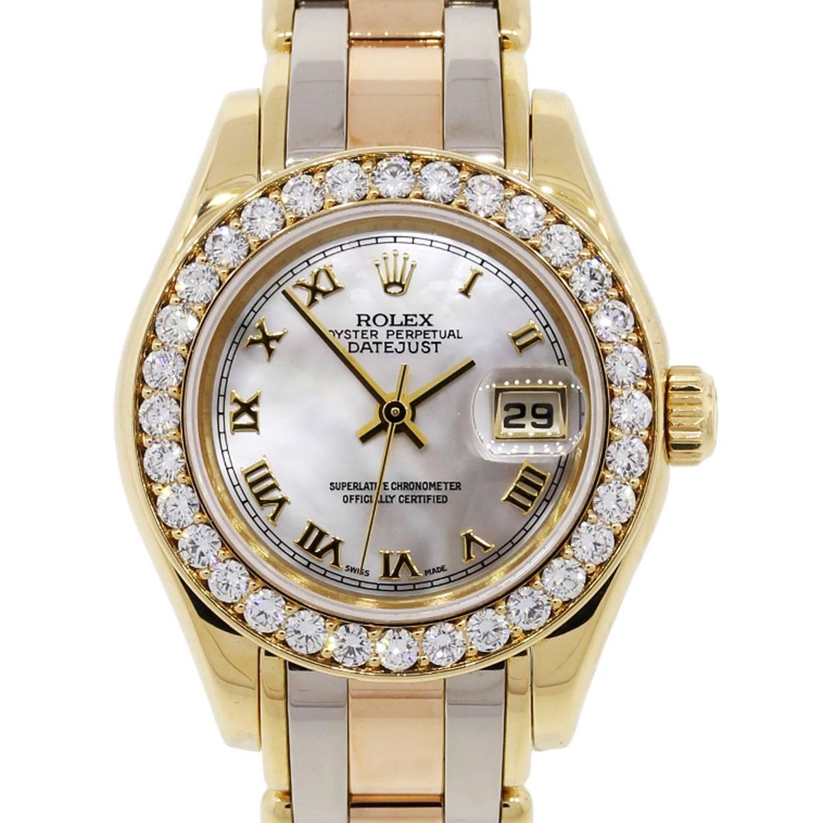 Rolex Ladies Yellow Gold Stainless Steel Tridor Pearlmaster Datejust Wristwatch 