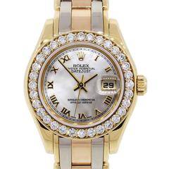 Rolex Ladies Yellow Gold Stainless Steel Tridor Pearlmaster Datejust Wristwatch