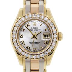 Used Rolex Ladies Yellow Gold Stainless Steel Tridor Pearlmaster Datejust Wristwatch 