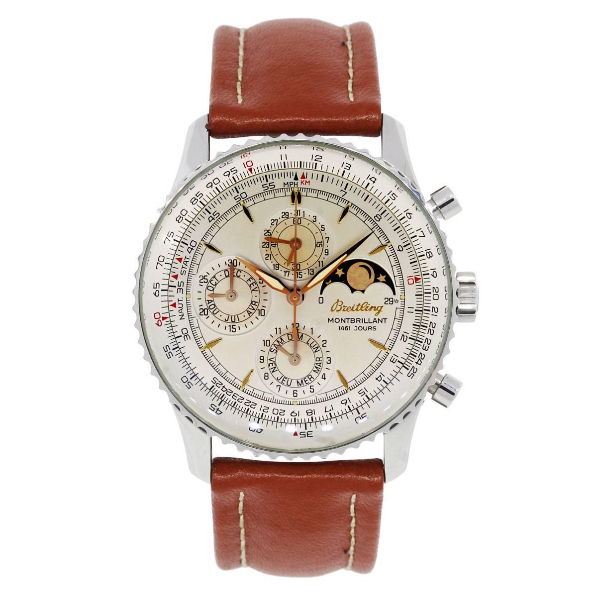 Brand: Breitling
MPN: A19030
Style	: Montbrilliant 1461 Jours Moonphase
Material: Stainless steel
Dial: White chronograph moonphase dial. Black and gold diamond markers with rose gold luminescent hour and minute hands
Bezel: Stainless steel