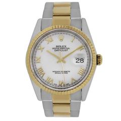 Rolex Datejust 16233 Two Tone White Roman Dial Mens Watch