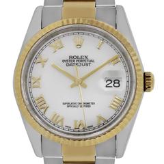 Rolex Datejust 16233 Two Tone White Roman Dial Mens Watch