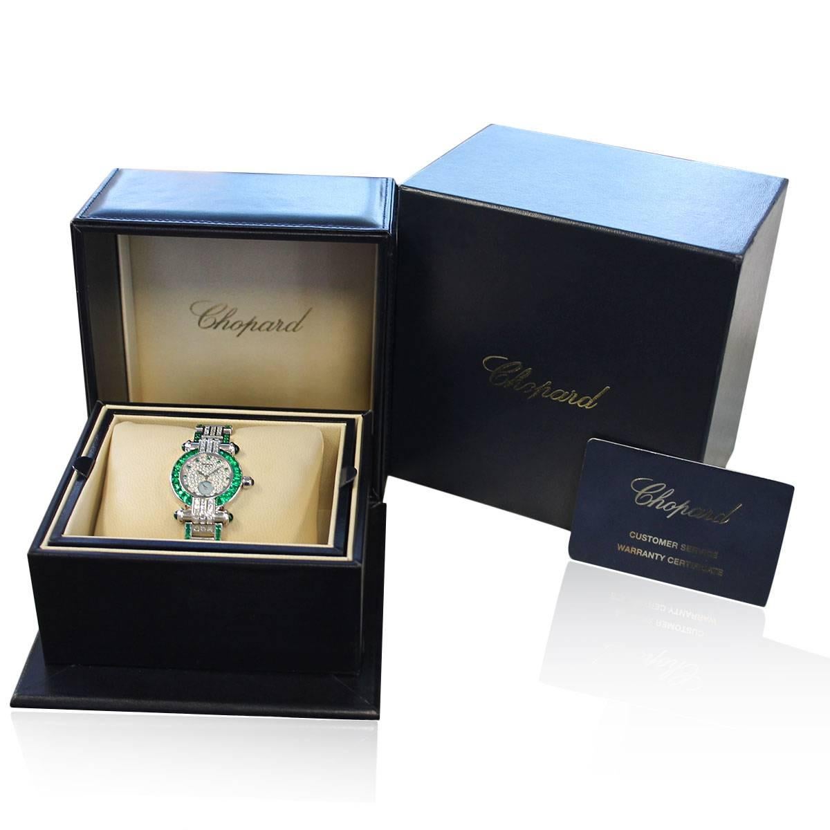 Women's Chopard 18k White Gold Emerald Diamond Ladies Watch