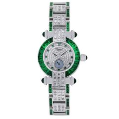 Chopard 18k White Gold Emerald Diamond Ladies Watch