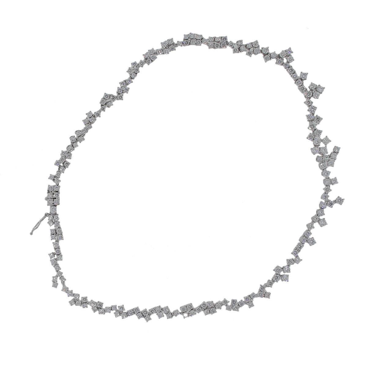 Natürliche natürliche 10.0 Karat runde Diamant-Halskette aus 18 Karat frei geformtem Tennis, auf Lager (Rundschliff)