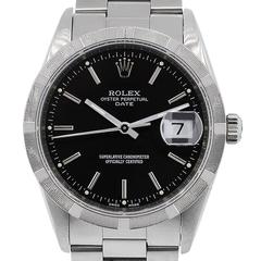 Rolex Stainless Steel Black Dial Date Oyster Perpetual Automatic Wristwatch