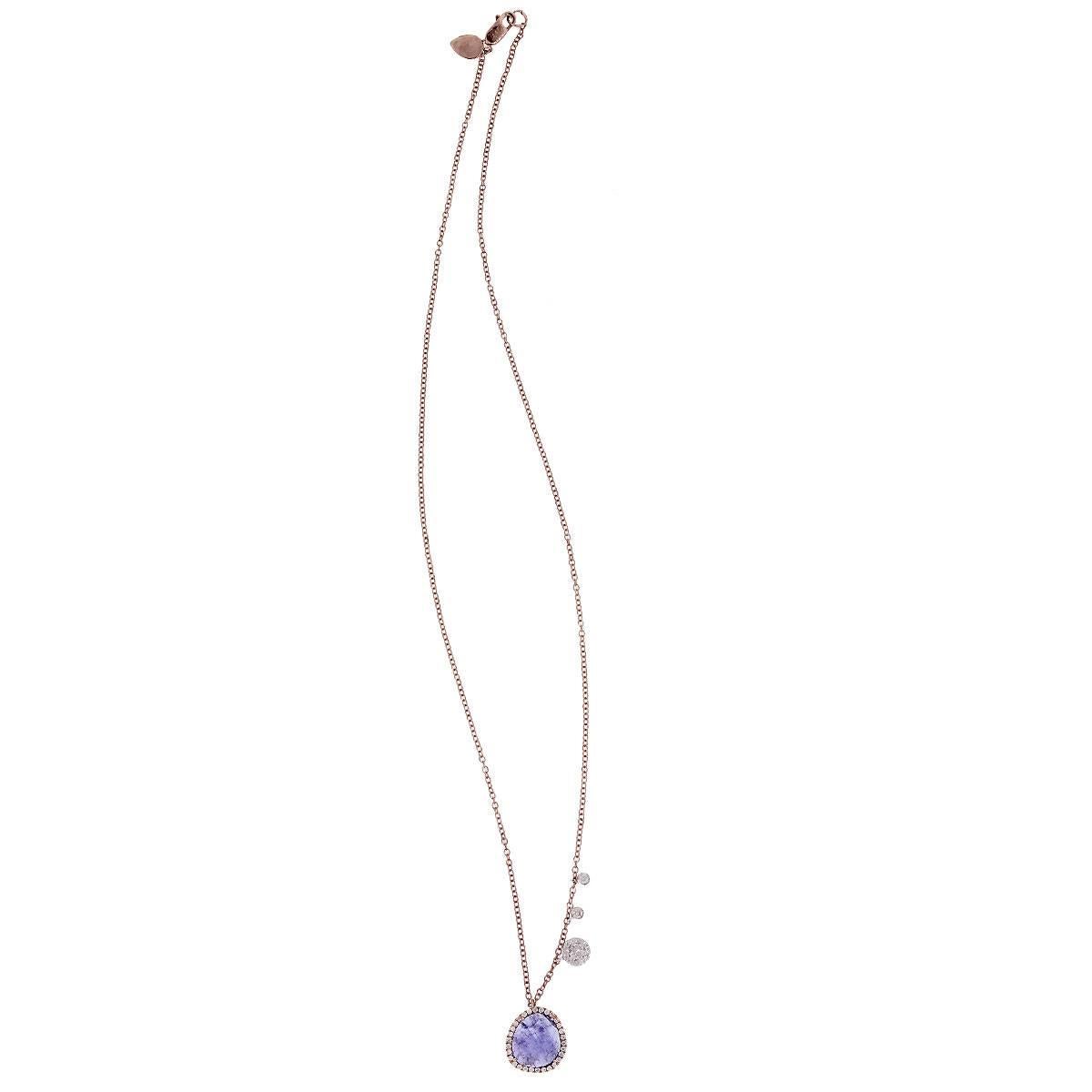 Designer	Meira T
Style	Meira T Diamond & Tanzanite Pendant Necklace
Material	14k Rose Gold
Diamond Details	Approximately 0.27ctw of round brilliant diamonds. Diamonds are G/H in color and SI in clarity
Gemstone Details	Approximately 1.85ct