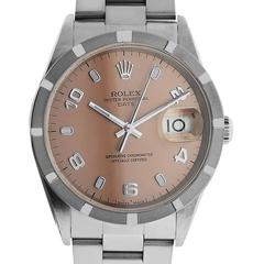 Rolex Stainless Steel Date Salmon Dial Wristwatch