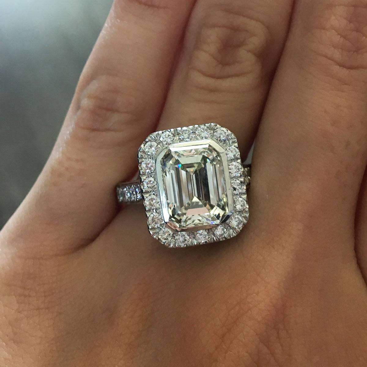 GIA Certified 5.01 carat Emerald cut Diamond Platinum Engagement Ring 2