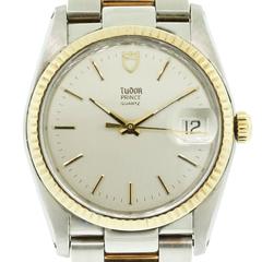 Tudor Prince Yellow Gold Stainless Steel Silvered Dial Automatic Wristwatch